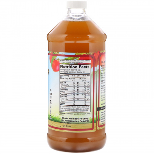 Dynamic Health  Laboratories, Неочищенный яблочный уксус с маточным основой и медом, 32 жидких унции (946 мл)
