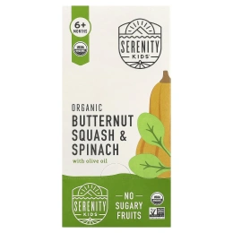 Serenity Kids, органическая мускатная тыква и шпинат с оливковым маслом, для детей от 6 месяцев, 6 паучей по 99 г (3,5 унции)