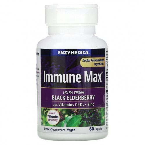 Enzymedica, Immune Max, черная бузина с витаминами C и D3, цинком, 60 капсул