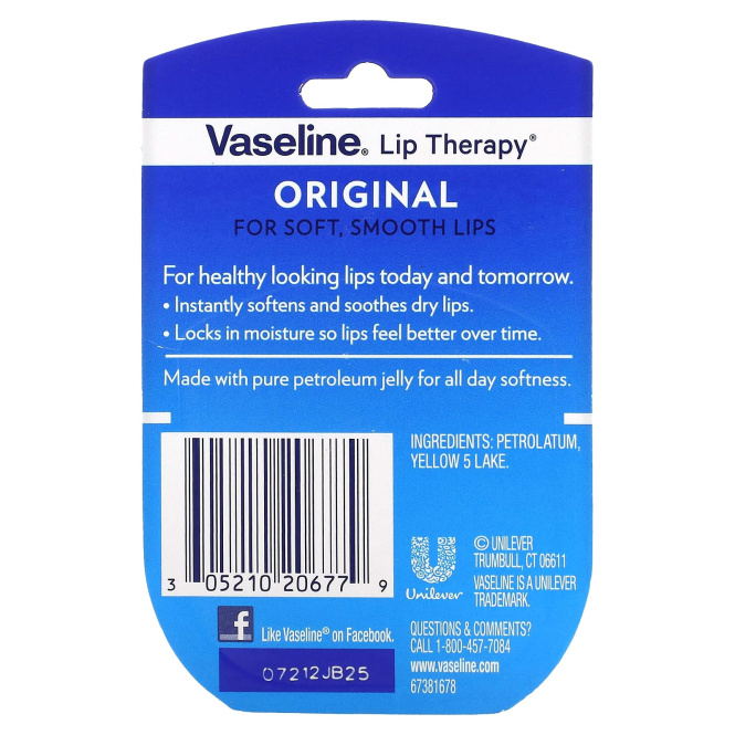 Vaseline, Бальзам для губ Lip Therapy, «Оригинальный», 7 г