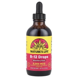 Nature's Life, B-12 капли (5000 мкг) Лесные ягоды - без сахара 4 жидких унции