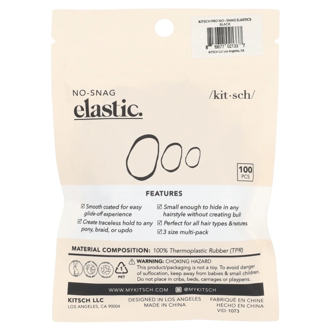 Kitsch, Эластичная резинка без застежки, черная, 100 шт.