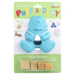 Yeti Dog Chew, Puff & Play, дозатор лакомств, жевательные таблетки для собак, йети, синий, 4 жевательных конфеты, 1 дозатор