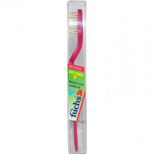 Fuchs Brushes, Рекорд V, зубная щетка с натуральной щетиной, среднего размера, для взрослых, 1 зубная щетка