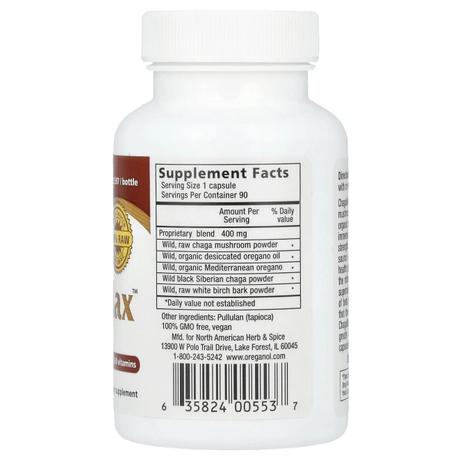 North American Herb & Spice Co., Сырой ChagaMax, 90 растительных капсул