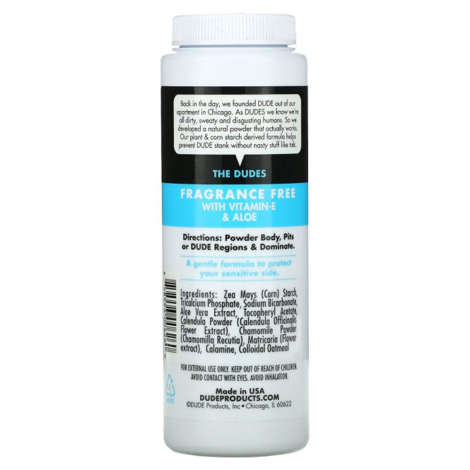 Dude Products, Пудра, пудра для тела, без отдушек, 120 г (4 унции)