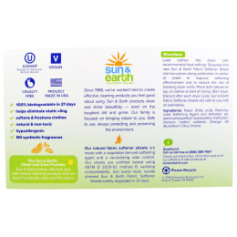 Sun & Earth, Натуральны умягчители ткани в виде листов, легкий цитрус, 80 листов, каждый 6,4 на 9 дюймов