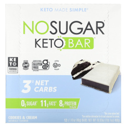 No Sugar Company, Keto Bar™, печенье и крем, 12 батончиков, по 40 г (1,41 унции)