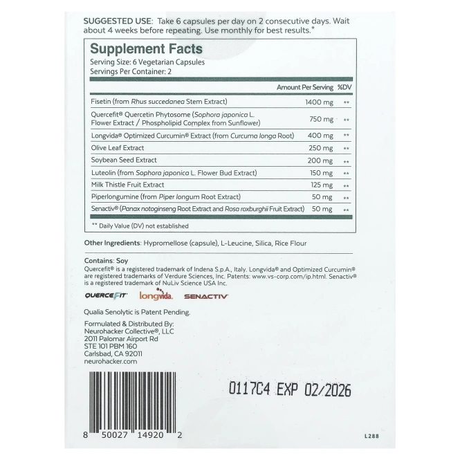 Qualia, Senolytic, 12 Capsules