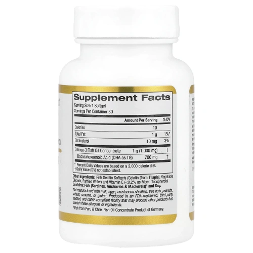 California Gold Nutrition, DHA 700, рыбий жир, ультраконцентрированный, 1000 мг, 30 капсул из рыбьего желатина