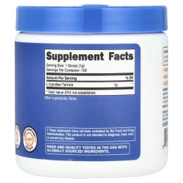 Nutricost, L-карнитин тартрат, без добавок, 100 г (3,5 унции)