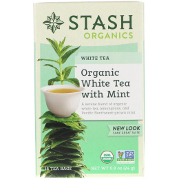 Stash Tea, Высший сорт, органический белый чай, с мятой, 18 чайных пакетиков, 0,8 унции (24 г)