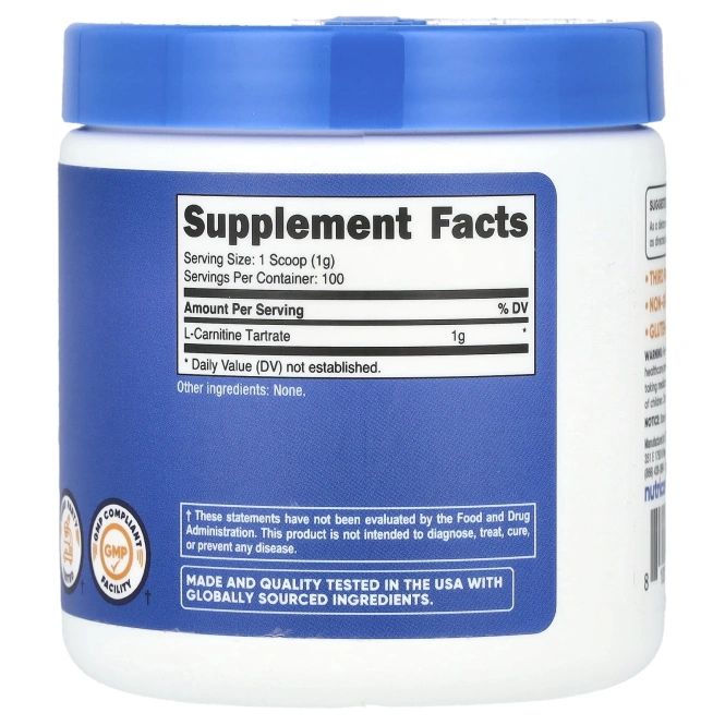 Nutricost, L-карнитин тартрат, без добавок, 100 г (3,5 унции)