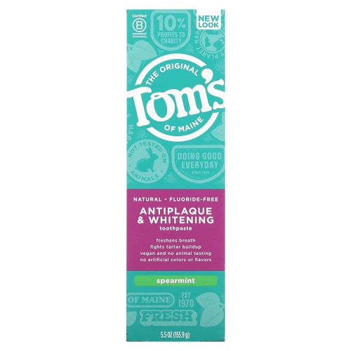 Tom's of Maine, Зубная паста для удаления налета и отбеливания зубов, без фтора, Мята, 5,5 унции (155,9 г)
