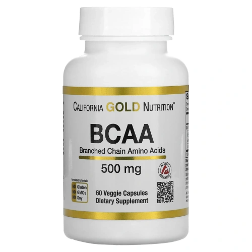 California Gold Nutrition, BCAA, AjiPure, аминокислоты с разветвленной цепью, без глютена, 500 мг, 60 вегетарианских капсул