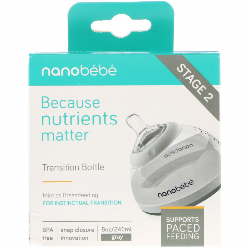 Nanobebe, Переходная бутылочка, этап 2, светло-серая, 1 шт., 8 унц. (240 мл)