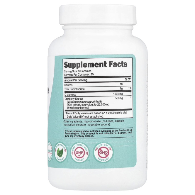 Nutricost, D-манноза с экстрактом клюквы для женщин, 90 капсул