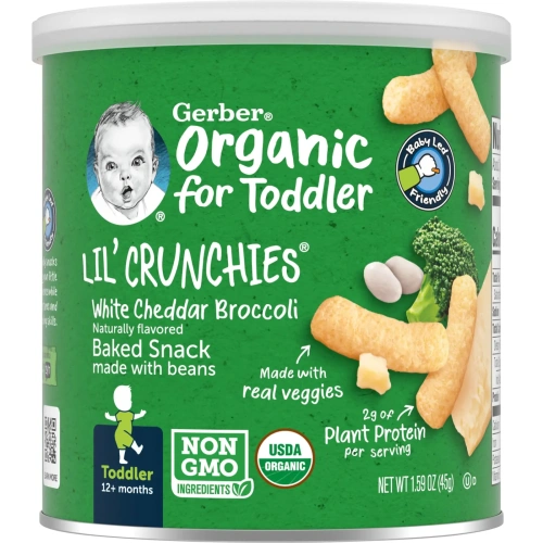 Gerber, Lil' Crunchies, от 12 месяцев, органические палочки, белый чедер и брокколи, 45 г (1,59 унции)