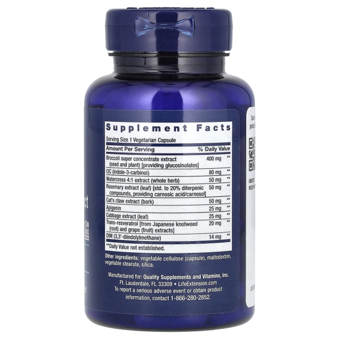 Life Extension, Экстракт крестоцветных овощей тройного действия с ресвератролом, 60 вегетарианских капсул
