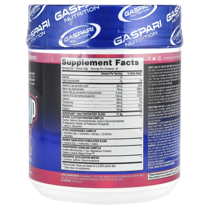 Gaspari Nutrition, SuperPump Max, лучшая добавка для приема перед тренировкой, арбуз, 1,41 фунта (640 г)