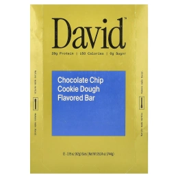 David Protein, Protein Bar, Chocolate Chip Cookie Dough, 12 Bars, 2.19 oz (62 g) Each