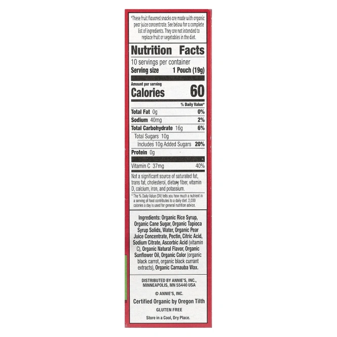 Annie's Homegrown, Organic Bunny Fruit ™ Snacks, летняя клубника, 10 пакетиков по 19 г (0,7 унции)