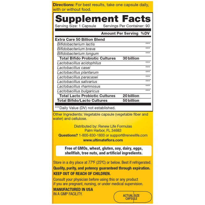 Renew Life, Дополнительная забота, пробиотик Ultimate Flora, 50 млрд, 90 растительных капсул