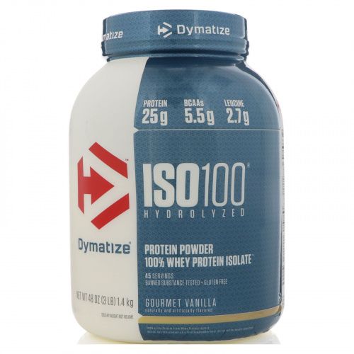 Dymatize Nutrition, ISO 100, гидролизованный, 100% изолят сывороточного протеина, ваниль для гурманов, 3 фунта (1,4 кг)