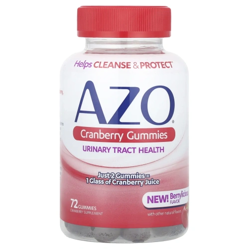 Azo, Жевательные таблетки с клюквой, смешанный вкус ягод, 72 жевательные таблетки с натуральным вкусом