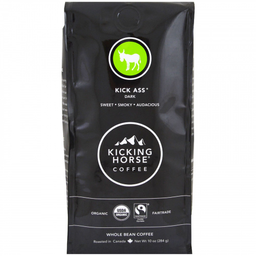 Kicking Horse, Kick Ass, темный, цельные бобы кофе, 284 г (10 унций)