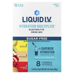Liquid I.V., Hydration Multiplier®, смесь для приготовления электролитического напитка, ассорти, без сахара, 15 стик-пакетов по 13 г (0,45 унции)