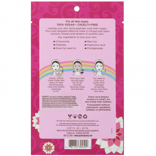 Pacifica, Disobey Time Rose & Peptide Facial Mask, 1 Mask, 0.67 fl oz (20 ml)