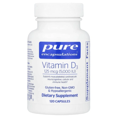 Pure Encapsulations, витамин D3, 125 мкг (5000 МЕ), 120 капсул