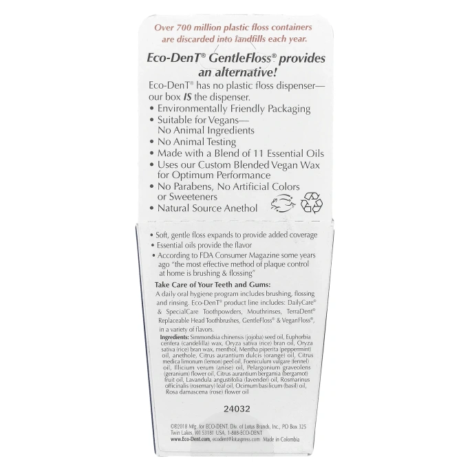 Eco-Dent, GentleFloss Зубная Нить, Мята 91.44 м