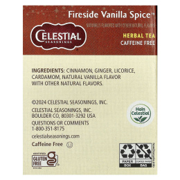 Celestial Seasonings, Herbal Tea, Fireside Vanilla Spice ™, без кофеина, 20 чайных пакетиков, 43 г (1,5 унции)
