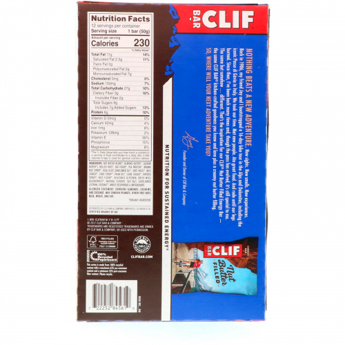 Clif Bar, Энергетический батончик с органическим ореховым маслом, Миндальное масло и черника, 12 энергетических батончиков, 1,76 унц. (50 г) каждый