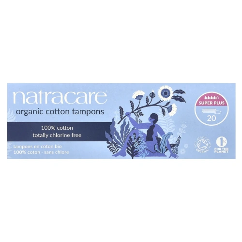 Natracare, Органические хлопковые тампоны, супер плюс, 20 тампонов
