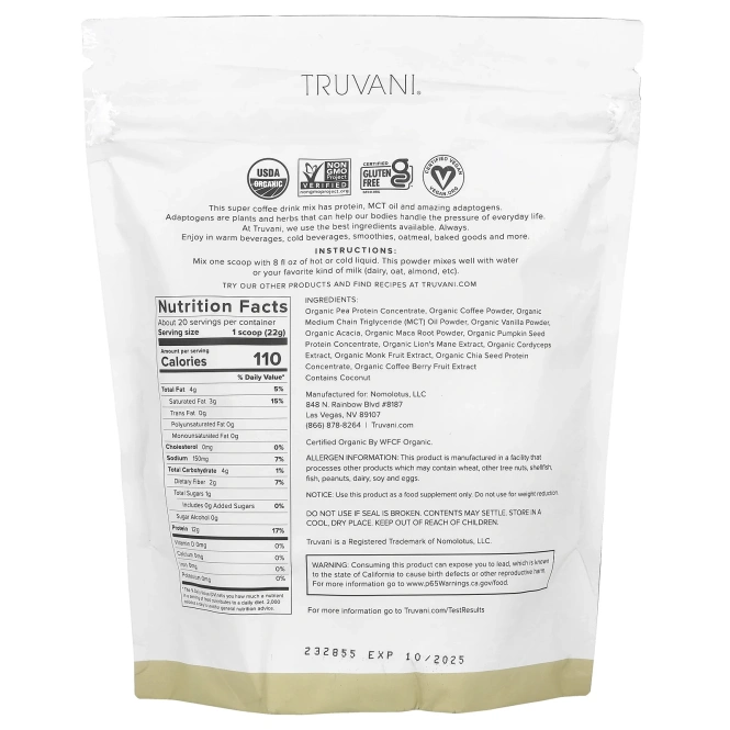 Truvani, Protein + Energy, ванильный латте, 450 г (15,87 унции)