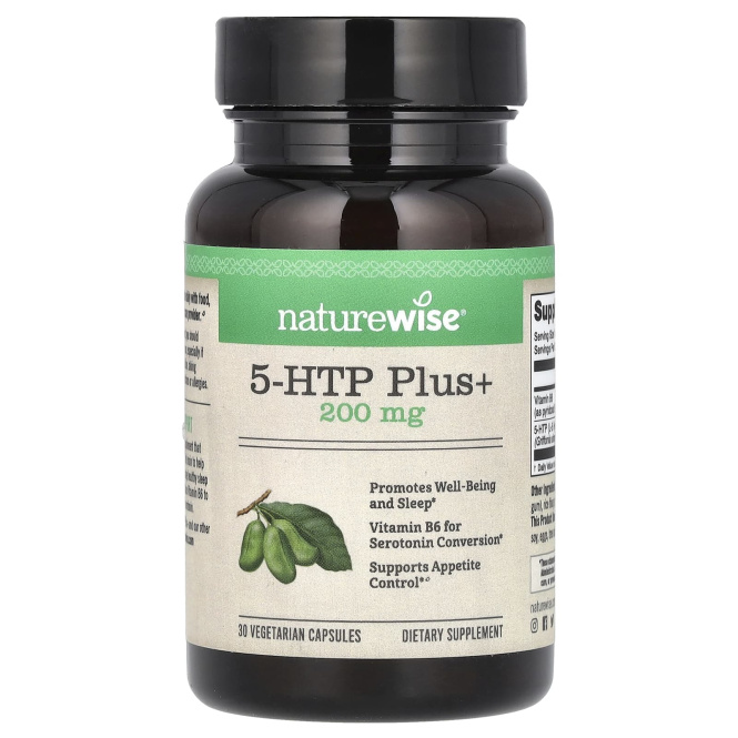 NatureWise, 5-HTP Plus+, 200 мг, 30 вегетарианских капсул