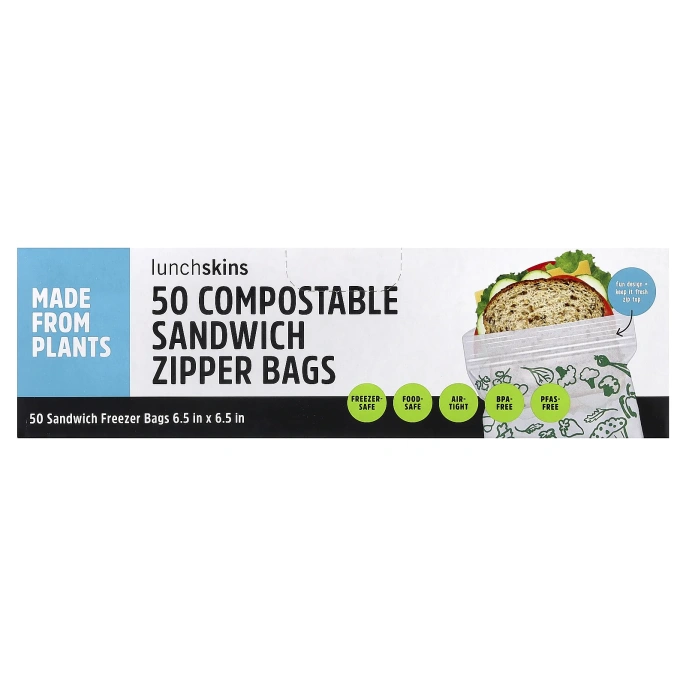 Lunchskins, биоразлагаемые пакеты для сэндвичей с застежкой, 50 шт.