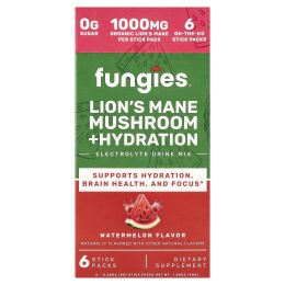 Fungies, ежовик гребенчатый, гриб, гидратация, смесь для приготовления электролитического напитка, арбуз, 6 пакетиков по 8 г (0,28 унции)