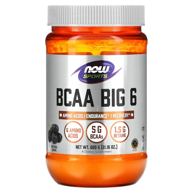 Now Foods, Спортивная добавка, аминокислота с разветвлённой цепью (BCAA) 6, натуральный виноградный ароматизатор, 21,16 унции (600 г)