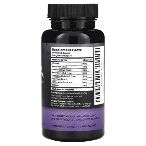 Nested Naturals, Luna, добавка для мягкого сна с мелатонином, 60 веганских капсул