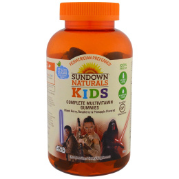 Sundown Naturals Kids, Дети, полные мультивитаминные жевательные мармеладки, Звездные войны Диснея, ягодная смесь, малина и ананас, 180 жевательных мармеладок