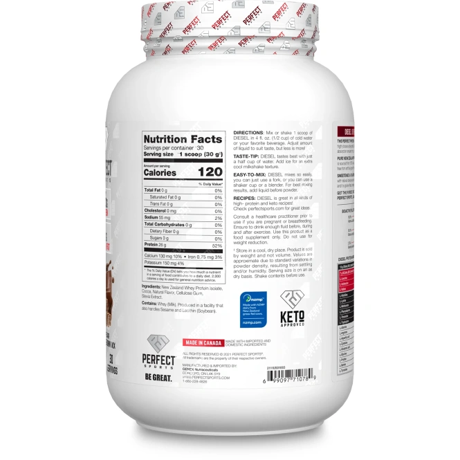 PERFECT Sports, Diet, новозеландский сывороточный изолят, со вкусом молочного шоколада, 908 г (2 фунта)