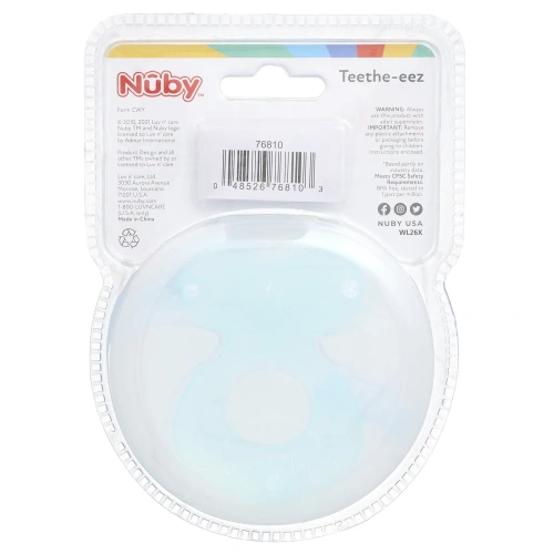 Nuby, Силиконовый прорезыватель для зубов, Teethe-eez, для детей от 3 месяцев, цвет морской волны, набор из 2 предметов