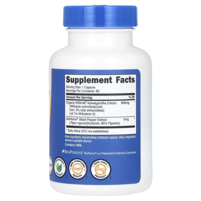 Nutricost, KSM-66, экстракт корня ашваганды, 600 мг, 60 капсул
