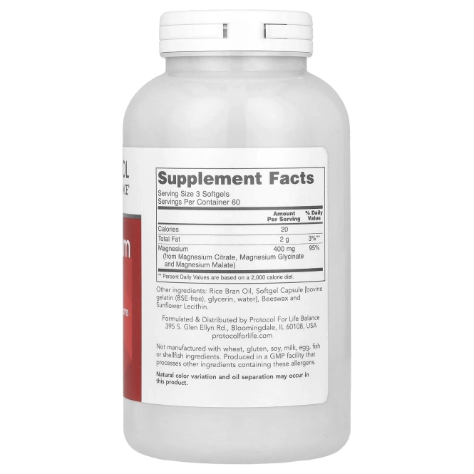 Protocol for Life Balance, Цитрат магния, 180 мягких таблеток