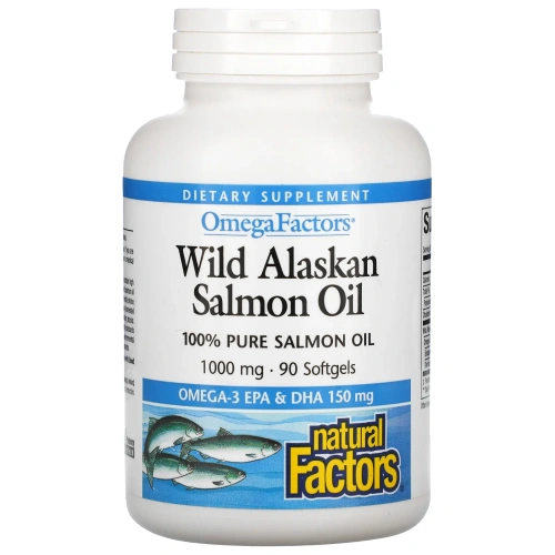 Natural Factors, Рыбий жир дикого лосося с Аляски, 1000 мг, 90 мягких капсул