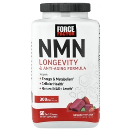 Force Factor, NMN, средство для долголетия и омолаживания, со вкусом клубники, 60 жевательных таблеток